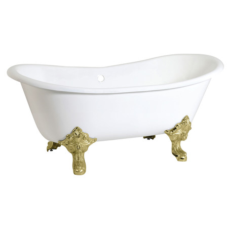 KINGSTON BRASS VCTNDS6731NL2 Clawfoot Tub, 67.31" L, 28.94" W, White/Polished Brass, Cast iron VCTNDS6731NL2