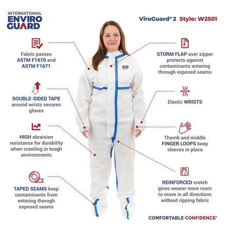 International Enviroguard Disposable Coveralls, 25 PK, White, Laminated Nonwoven, Zipper W2501-M