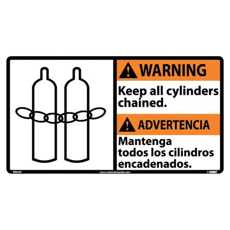 NMC Warning Keep All Cylinders Chained Sign - Bilingual, WBA4P WBA4P