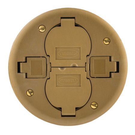 HUBBELL WIRING DEVICE-KELLEMS Electrical Box Cover, Round, Brass, Furniture Feed PT2X2CBRS