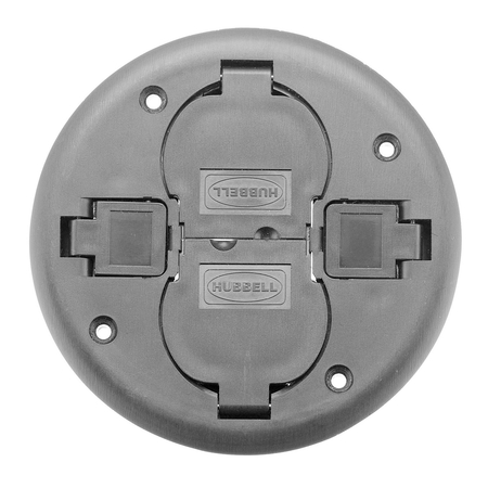 HUBBELL WIRING DEVICE-KELLEMS Electrical Box Cover, Round, Furniture Feed PT2X2CGY
