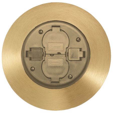 HUBBELL WIRING DEVICE-KELLEMS Electrical Box Cover, Round, Brass, Furniture Feed PT2X2SFBRS
