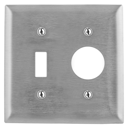 HUBBELL WIRING DEVICE-KELLEMS Opening Wall Plates, Number of Gangs: 2 Stainless Steel, Brushed Finish SS17