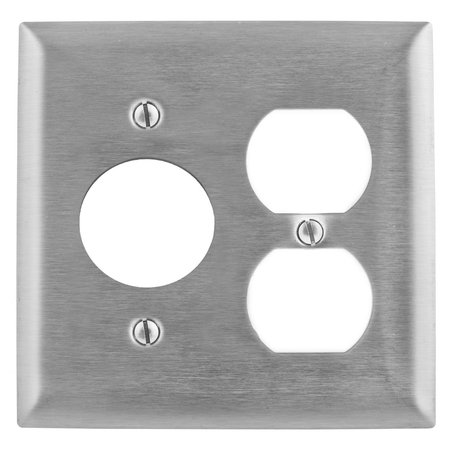 HUBBELL WIRING DEVICE-KELLEMS Wall Plates, Number of Gangs: 2 Stainless Steel, Brushed Finish SS8720
