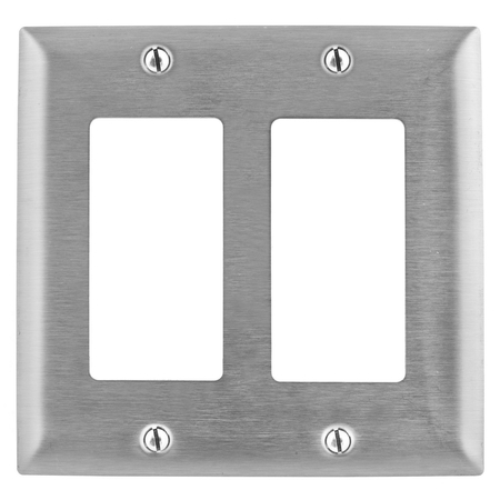 HUBBELL WIRING DEVICE-KELLEMS Wall Plates and Box Cover, Number of Gangs: 2 Stainless Steel, Brushed Finish SSJ262