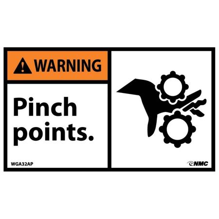 NMC Warning Pinch Points Label, Pk5 WGA32AP