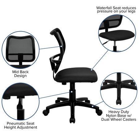Flash Furniture Fabric Task Chair, 21 1/2-, No Arm, Back, Seat, Frame: Black WL-A277-BK-GG