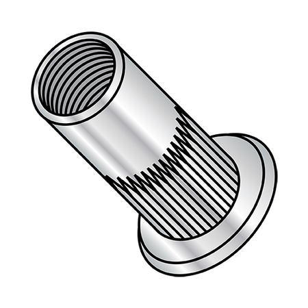 ZORO SELECT Rivet Nut, 1/4"-20 Thread Size, 0.490 in - 0.500 in Flange Dia., .605 in - .635 in L, Aluminum XA-14165S