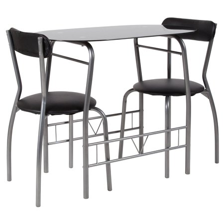 Flash Furniture Oval Bistro Table, 19.75" W, 35.5" L, 29.5" H, Glass Top, Black XM-JM-A0278-1-2-BK-GG