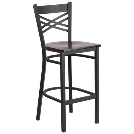 Flash Furniture Restaurant Stool, X Back, Walnut Seat XU-6F8BXBK-BAR-WALW-GG