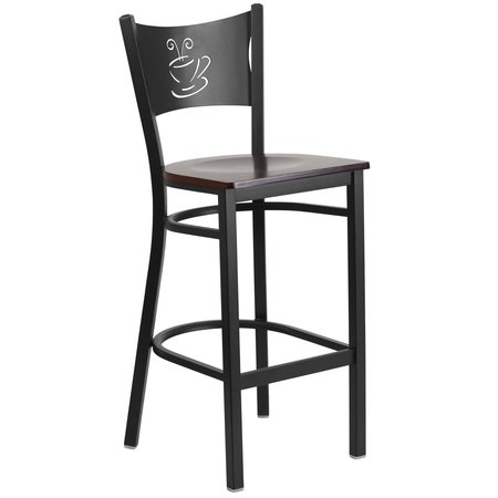 Flash Furniture Restaurant Stool, Blk Coffee, Walnut Seat XU-DG-60114-COF-BAR-WALW-GG