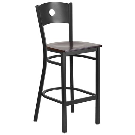 Flash Furniture Blk Circle Restaurant Stool, Walnut Seat XU-DG-60120-CIR-BAR-WALW-GG