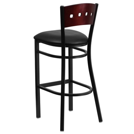 Flash Furniture Stool, 4 Sqr Back, Blk/Mahogany, Blk Seat XU-DG-60515-MAH-BAR-BLKV-GG