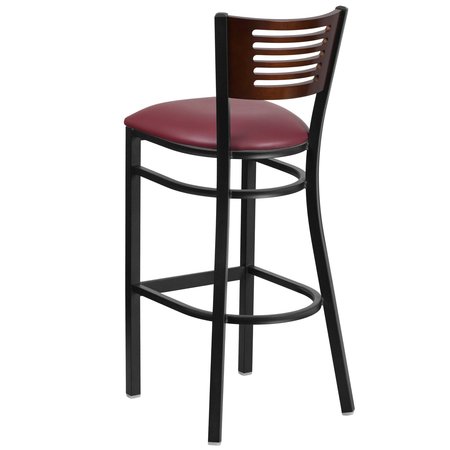 Flash Furniture Slat Stool, Blk/Walnut, Burgundy Vnyl Sea XU-DG-6H1B-WAL-BAR-BURV-GG