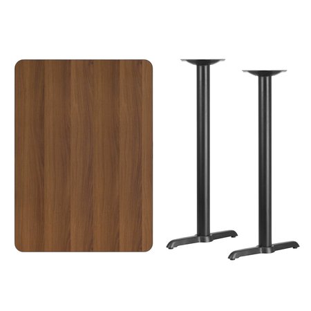 Flash Furniture Rectangle Walnut Table, Rectangle w/T-Base, 30"x42", 30" W, 42" L, 43.125" H, Laminate Top XU-WALTB-3042-T0522B-GG