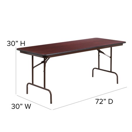 Flash Furniture Rectangle Folding Table, 30" W, 72" L, 30" H, Laminate Top, Wood Grain YT-3072-HIGH-WAL-GG
