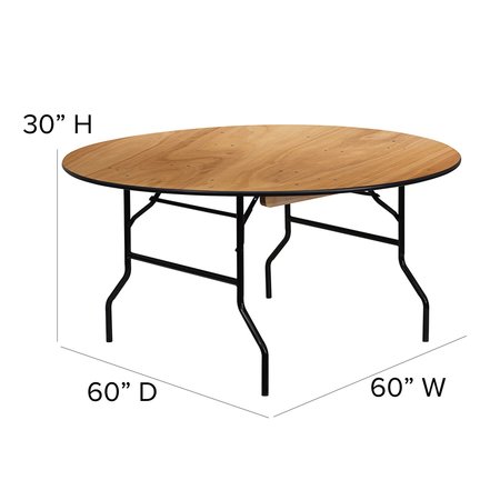 Flash Furniture Round Folding Table, 60" W, 60" L, 30" H, Wood Top, Wood Grain YT-WRFT60-TBL-GG