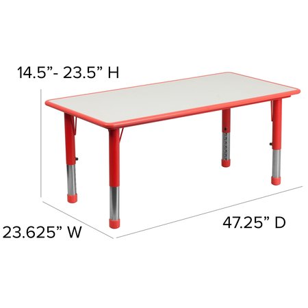 Flash Furniture Rectangle Table Set, 23.625 X 47.25 X 23.5, Plastic, Steel Top, Grey YU-YCY-060-0036-RECT-TBL-RED-GG