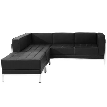 Flash Furniture 3 pcs. Living Room Set, 28-3/4", 84-3/4" x 27-1/2", Upholstery Color: Black ZB-IMAG-SECT-SET9-GG