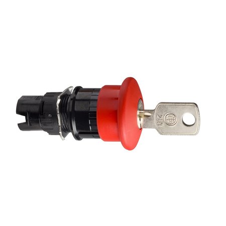 SCHNEIDER ELECTRIC Head for emergency stop push button, Harmony XB6, red mushroom 30mm, 16mm, trigger/latching key to release, unmarked ZB6AS934