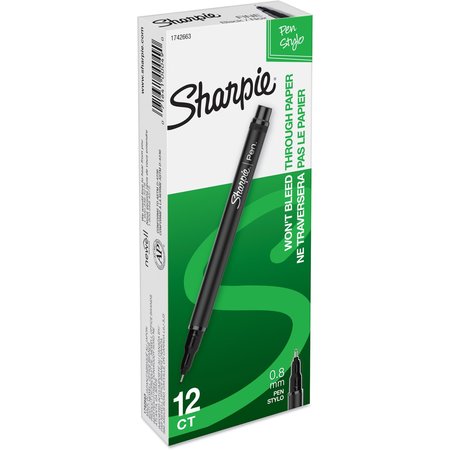 Sharpie Stick Permanent Pen, Fine 0.5 mm, Black PK12 1742663