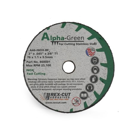 REX CUT Alpha Green Cut Off Wheel 3 X .040 X 1/4 T1 Alpha Green 860010