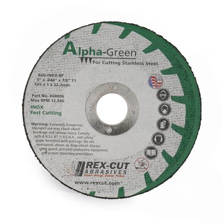 REX CUT Alpha Green Cut Off Wheel 5 X .040 X 7/8 T1 Alpha Green 860006