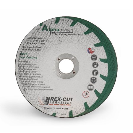 REX CUT Alpha Green Cut Off Wheel 6 X .045 X 7/8 T1 Alpha Green 860009