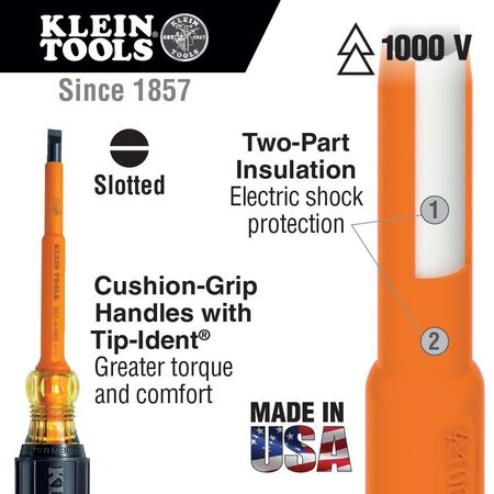 Klein Tools Insulated Slotted Screwdriver 3/16 in Round 601-7-INS