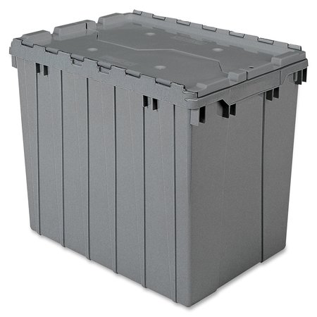 Akro-Mils 17 gal Container with Attached Lid, Gray, Plastic, Steel Hinge 39170