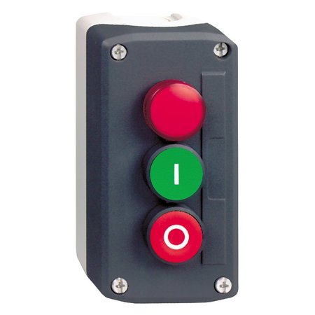 SCHNEIDER ELECTRIC Complete control station, Harmony XALD, dark grey green flush/red flush pushbuttons Ø22 mm and red pilot light XALD363G