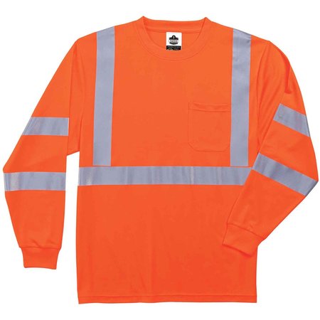 Glowear By Ergodyne Long Sleeve T-Shirt, Orange, Class 3, 3XL 8391