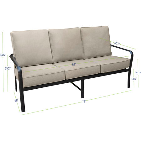 Hanover Cortino Commercial-Grade Aluminum Sofa with Plush Sunbrella Cushions CORTSOFA-GMASH