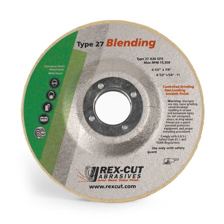 REX CUT Grinding Disc 4 1/2 X 1/8 X 7/8 T27 A36 Gfx 245002