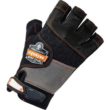 Proflex By Ergodyne Half Finger Mechanics Impact Gloves, L, Black, Breathable Spandex 901