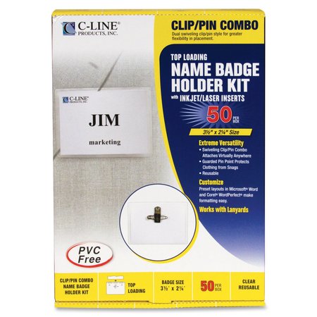 C-Line Products Name Badge, Pin/Clip, Badge, PK50 95723