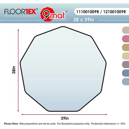 Floortex Chair Mat 38"x39", Nonagon Shape, Clear, for Carpet FC111001009R