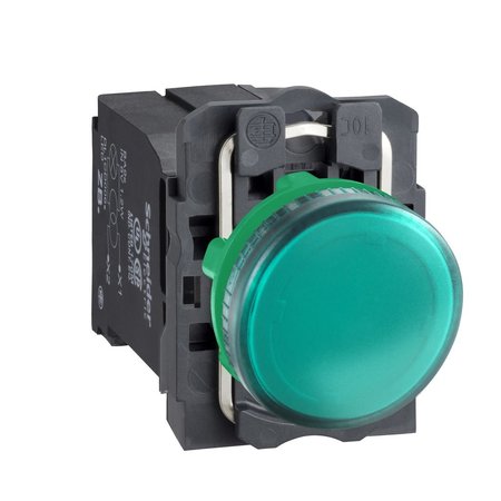 SCHNEIDER ELECTRIC Pilot light, Harmony XB5, XB4, green complete Ø22 mm plain lens with BA9s bulb 110...120 V XB5AV33