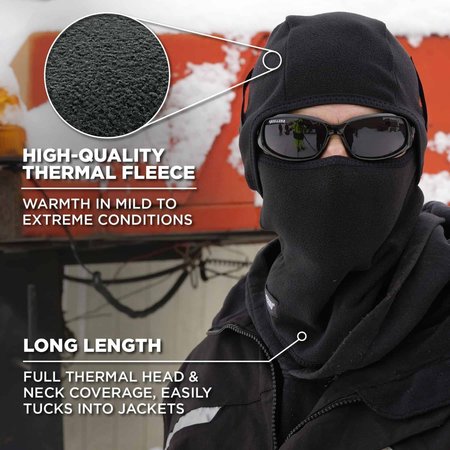 N-Ferno By Ergodyne Balaclava Face Mask, 2-in-1 Detachable-Piece, Fleece, Moisture-Wicking, Black, Universal Size 6826