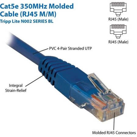 Tripp Lite Cat5e Cable, Molded, RJ45 M/M, Blue, 1ft N002-001-BL