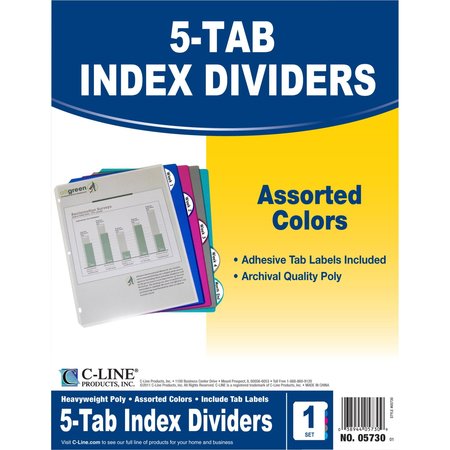 C-Line Products Binder Index Dividers 5-Tab, Assorted colors, Pk12 05730BNDL12ST