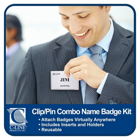 C-Line Products Name Badge, Pin/Clip, Badge, PK50 95723