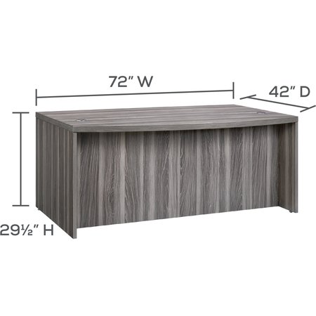 Mayline Bow Front Desk, 42" D, 72" W, 29-1/2" H, Gray Steel, MDF (Medium Density Fiberboard) - Platform ABD7242LGS