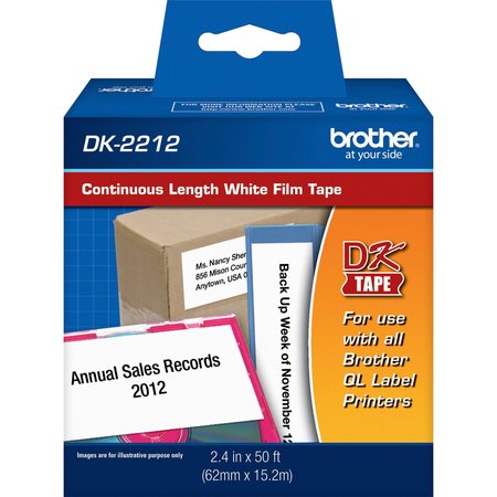 Brother Adhesive Label Tape Cartridge 2-2/5" x 50 ft., Black/White DK2212
