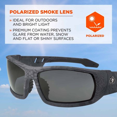 Ergodyne Ballistic Polarized Safety Glasses, Smoke Scratch-Resistant ODIN-PZTY