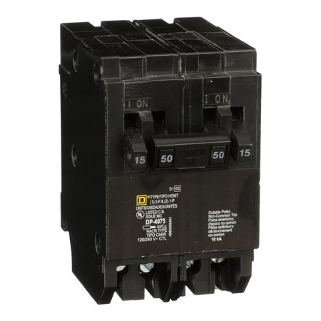 Square D Miniature Circuit Breaker, HOMT Series 15A, 2x1, 1x2 Pole, 120/240V AC HOMT1515250