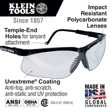 Klein Tools Protective Eyewear - Standard, Clear Anti-Fog, Anti-Static, Scratch-Resistant 60054