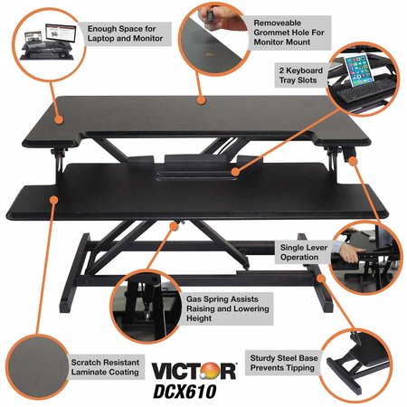 Victor Technology Compact Standing Desk Riser, Black DCX610