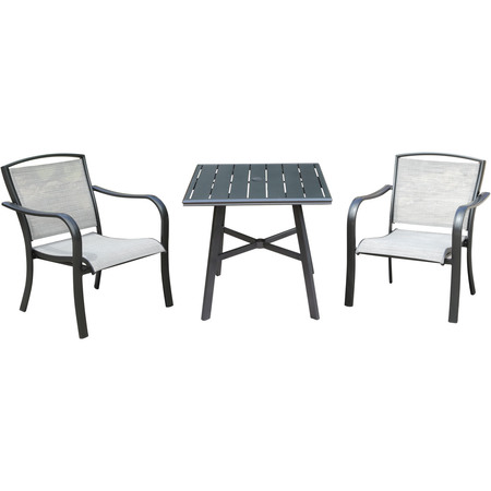 HANOVER Foxhill 3-Piece Commercial-Grade Bistro Set with 2 Sling Dining Chairs FOXDN3PCS-GRY