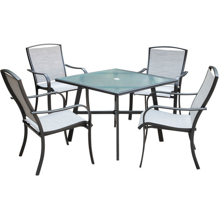 HANOVER Foxhill 5-Piece Patio Dining Set with 4 Sling Dining Chairs FOXDN5PCG-GRY